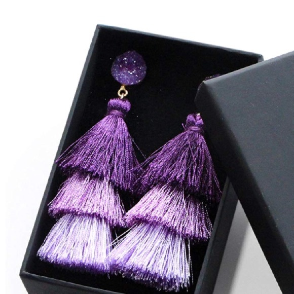 💜Purple Ombré TASSLE  WOMAN’S DRUZY EARRINGS *NWT - Picture 5 of 7